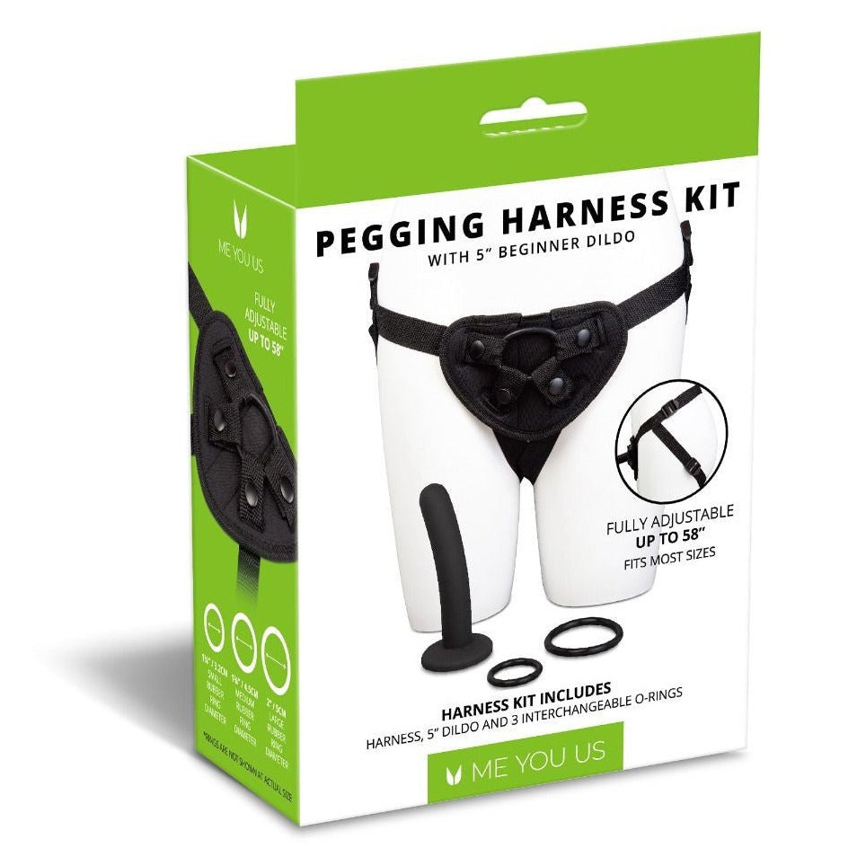 Pegging harness kit packaging with green and white design on a white background