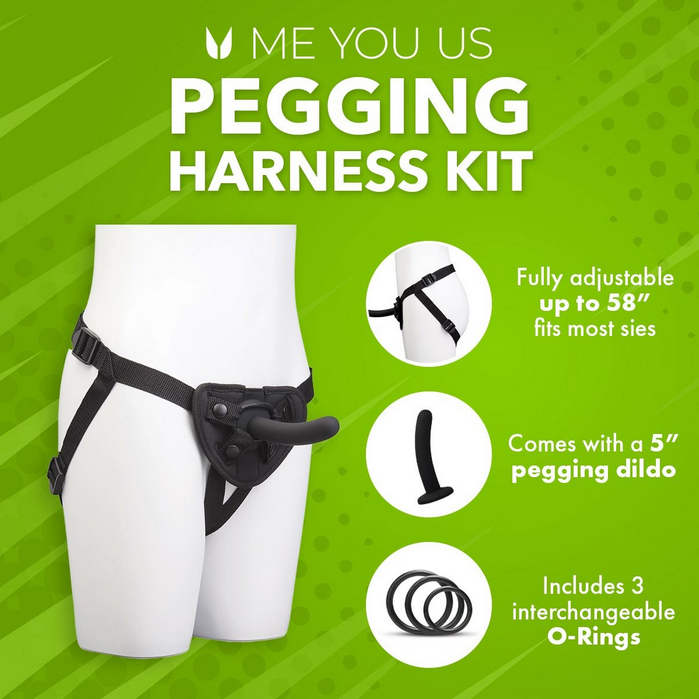 Pegging harness kit with product and features on a green background
