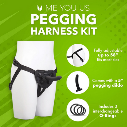 Pegging harness kit with product and features on a green background