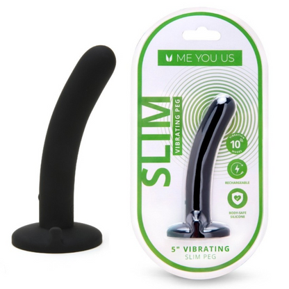 Black vibrating slim peg with packaging on a white background