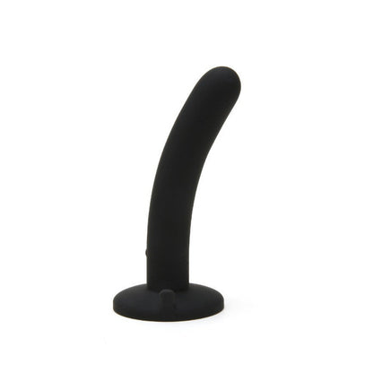 Black silicone anal dildo on a white background