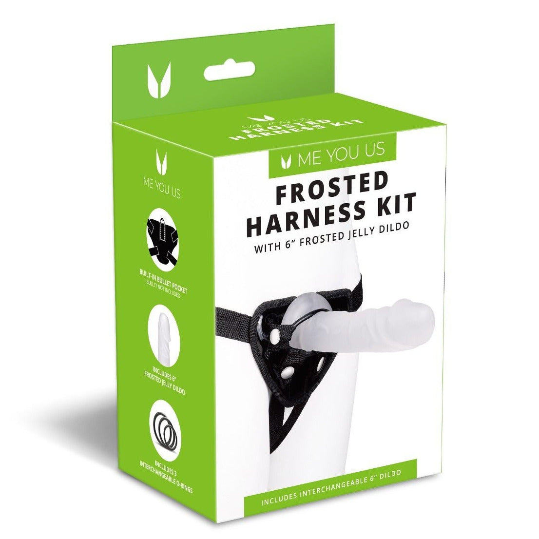 Frosted harness kit packaging with green and white design on a white background