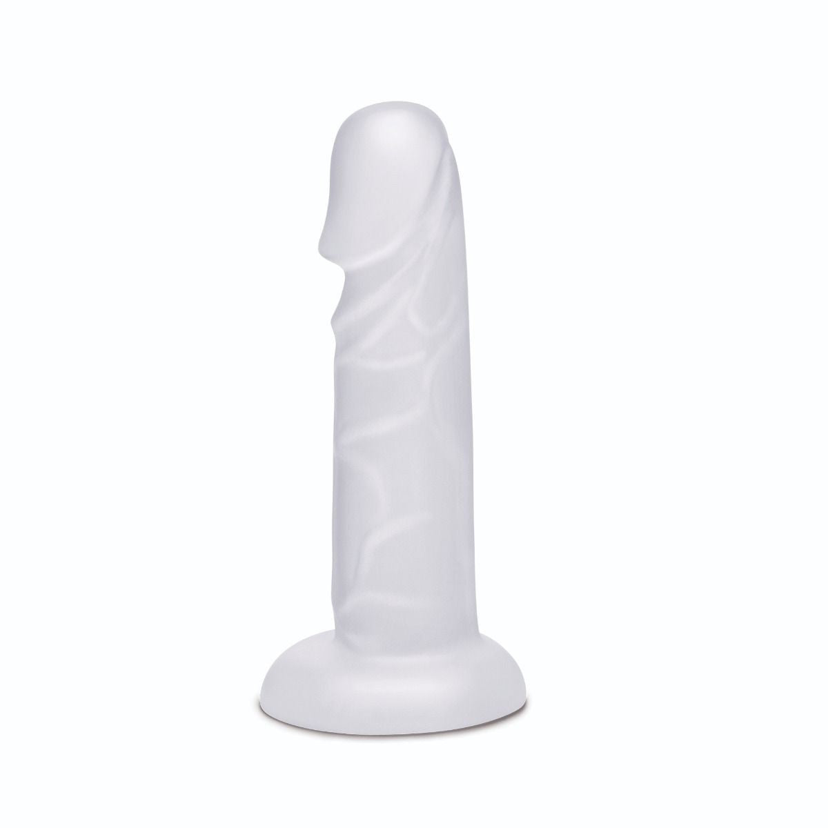 White silicone realistic dildo on a white background