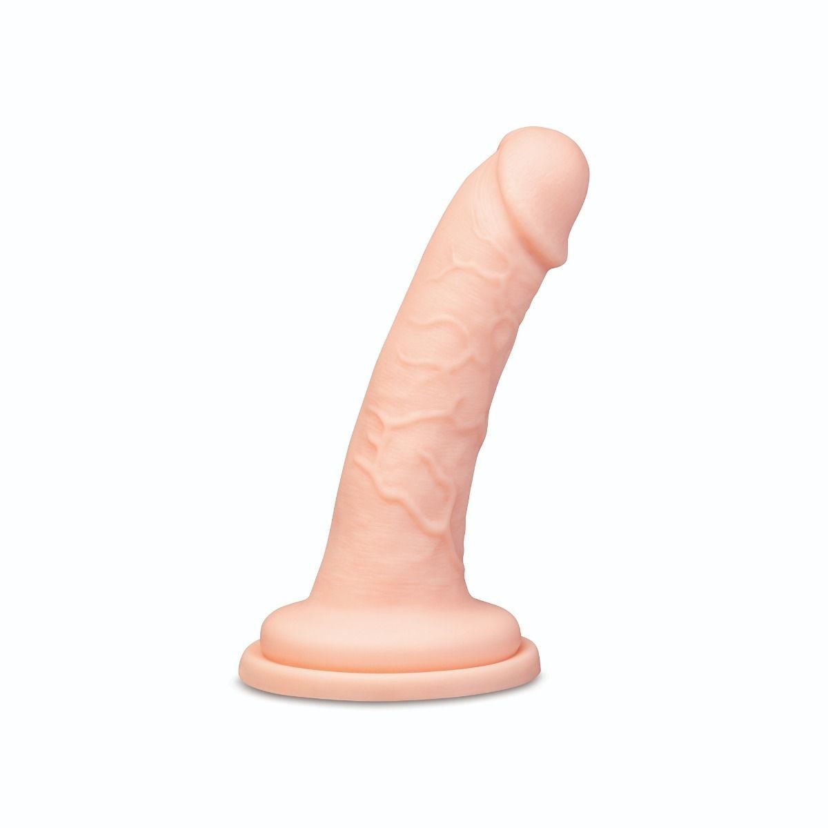 Realistic silicone dildo on a white background