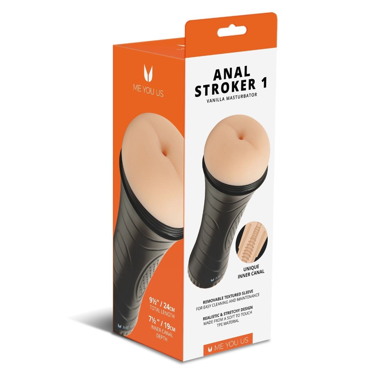 Product packaging of an 'Anal Stroker 1' by ME YOU US on a white background