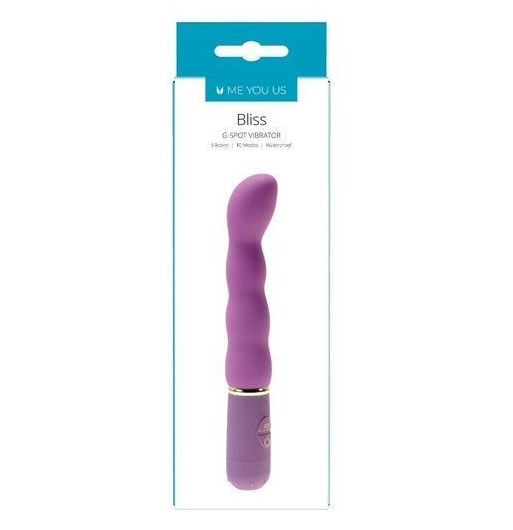Purple vibrator with packaging labeled 'Me You Us' on a white background