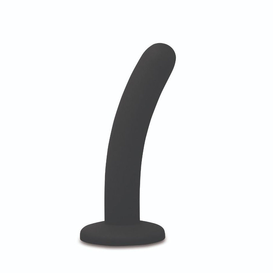 Black silicone dildo on a white background