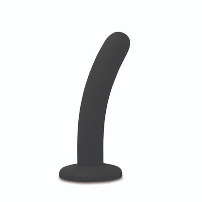 Black silicone dildo on a white background