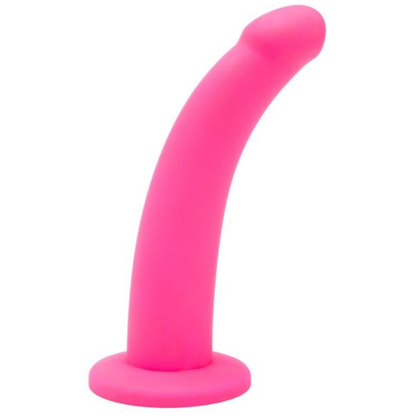 Pink silicone anal dildo on a white background