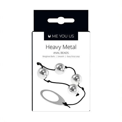 Packaging of 'Heavy Metal' anal beads with 'Me You Us' branding on a white background.