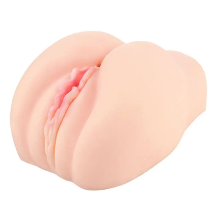 Peach-shaped object with a soft texture on a white background
