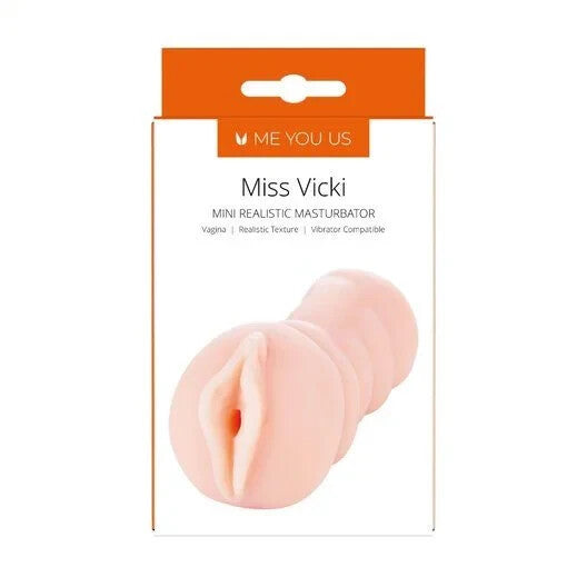 Package of 'Miss Vicki' mini realistic masturbator with 'Me You Us' branding.