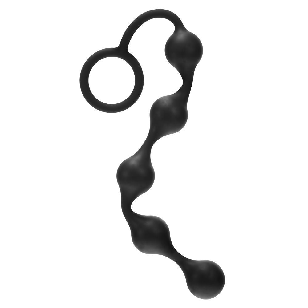Black anal beads on a white background
