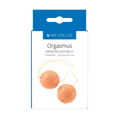 Packaging of 'Orgasmus' weighted love balls with a blue and white design.