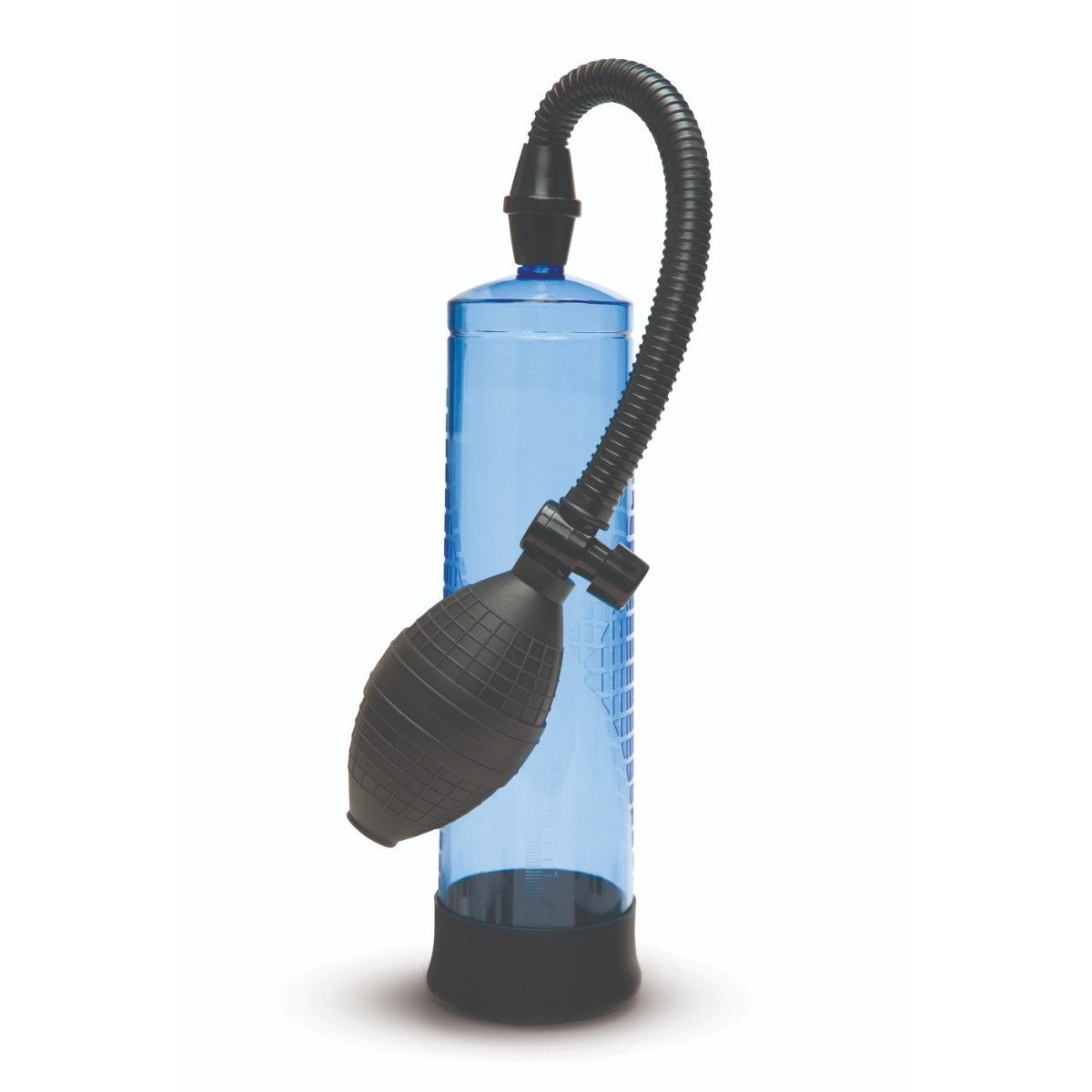 Blue air pump with black nozzle on a white background