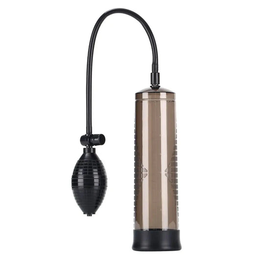 Clear cylindrical pump with black accents on a white background
