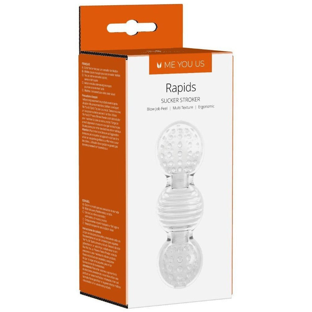 Packaging of a 'Rapids Sucker Striker' product with an orange and white design.