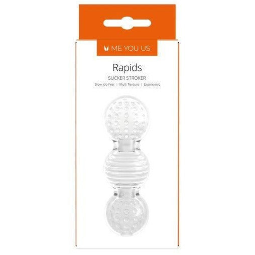 Product packaging of 'Rapids' sucker stroker with 'ME YOU US' branding on a white background.