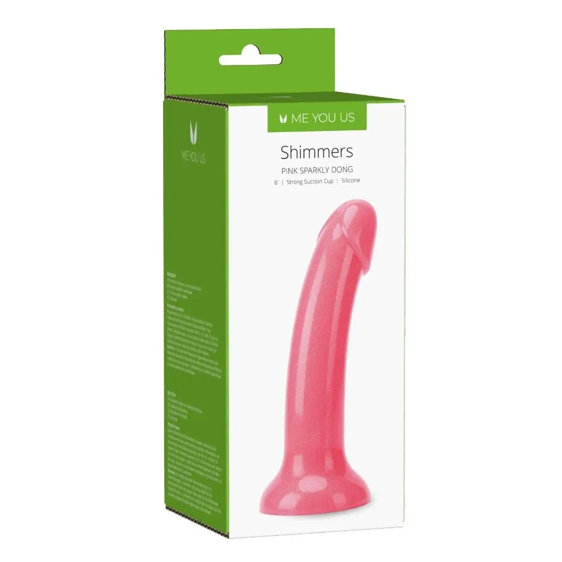 Me You Us Shimmers Sparkly Glitter Smooth Dong Suction Cup Silicone Pink 6 inch