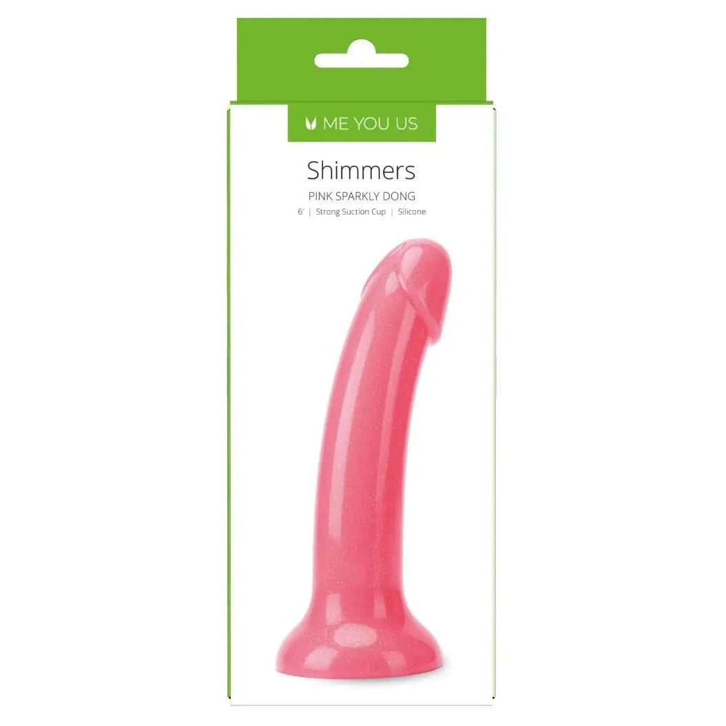 Me You Us Shimmers Sparkly Glitter Smooth Dong Suction Cup Silicone Pink 6 inch