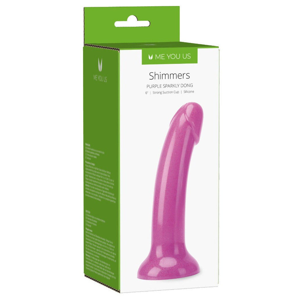 Purple sex toy with green and white packaging on a white background