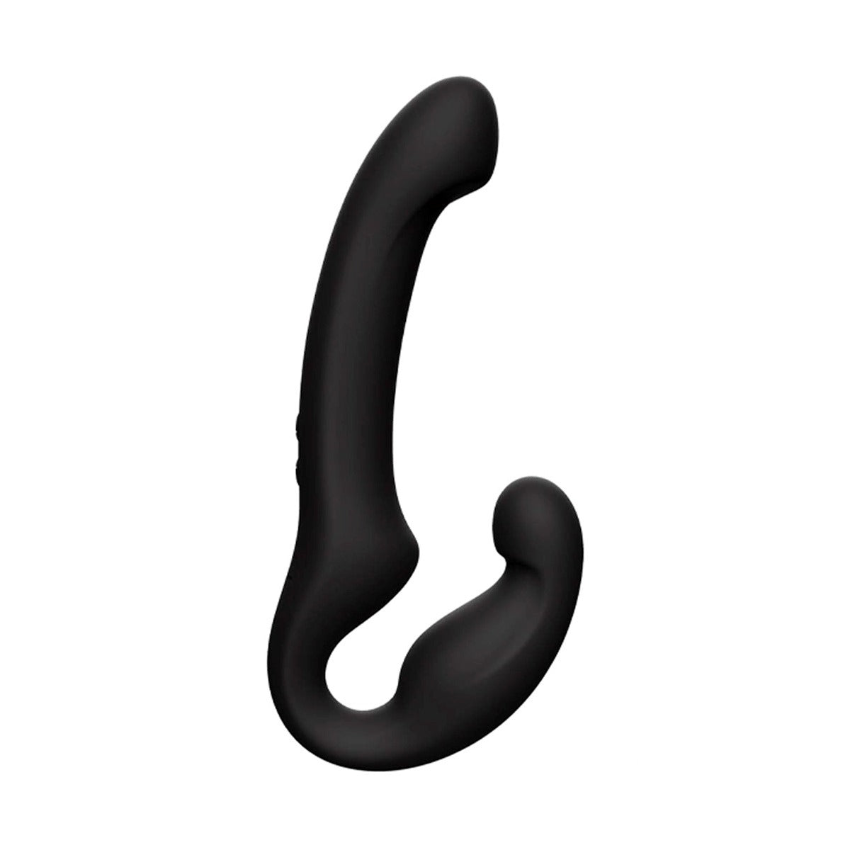 A matte black curved personal massager with a dual-bulb design, shown on a solid white background.