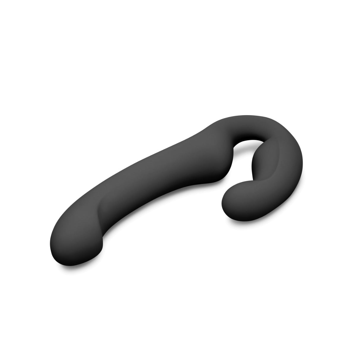 A matte black curved personal massager with a dual bulb design, shown on a clean white background.