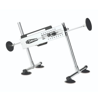 Metal stand with adjustable legs on a white background