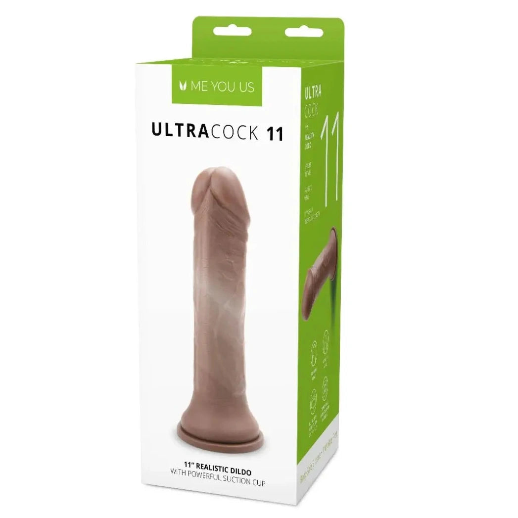 Package of Ultra Cock 11 with a realistic dildo on a white background