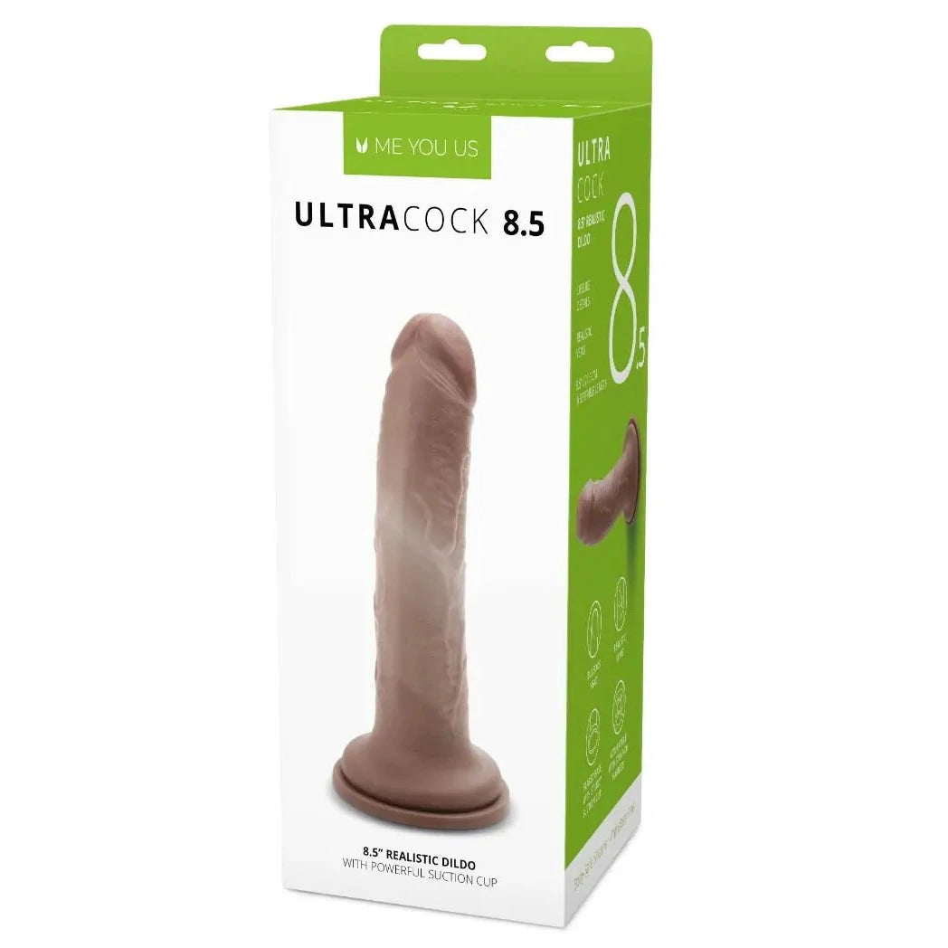 Me You Us Ultra Cock 8.5 Inch Realistic Suction Cup Caramel Veiny Penis Dildo on a white background