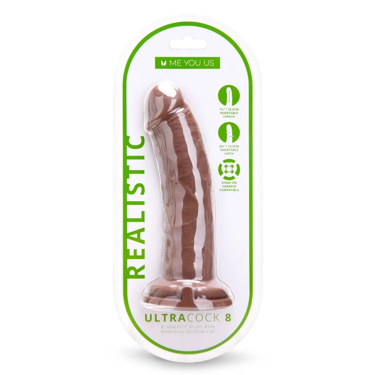 Me You Us Ultra Cock 8 Inch Realistic Suction Cup Caramel Veiny Penis Dildo on a white background