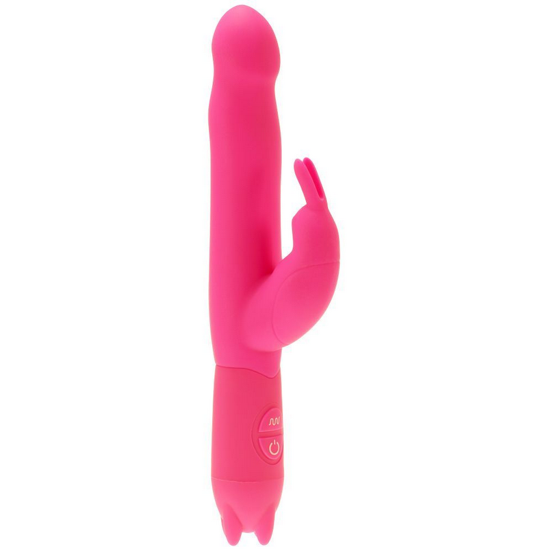 Pink electronic rabbit vibrator on a white background