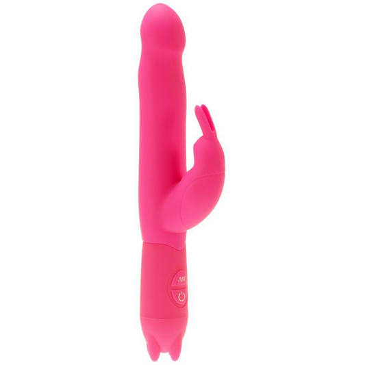 Pink electronic rabbit vibrator on a white background