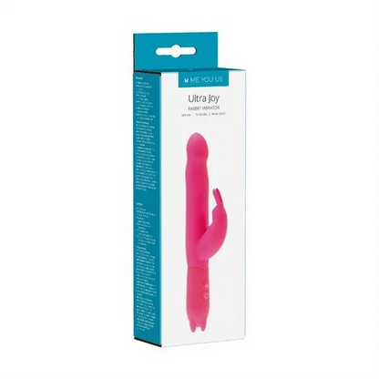 Pink rabbit vibrator with packaging on a white background