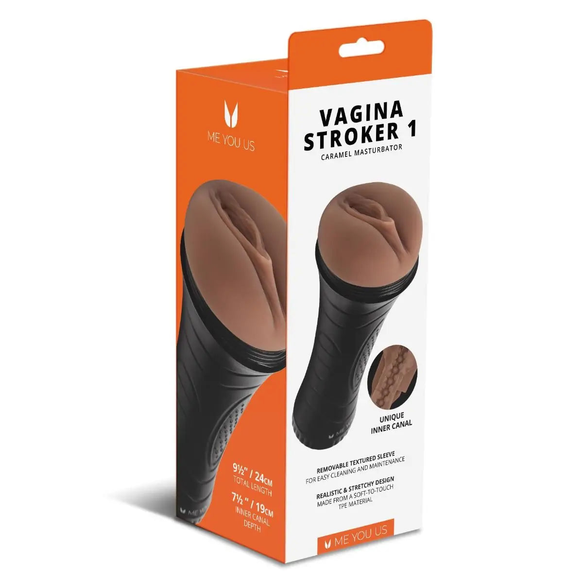 Product packaging for 'Vagina Stroker 1' by ME YOU US on a white background