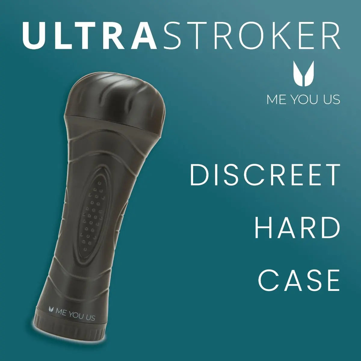 Discreet hard case with 'Ultra Stroker' branding on a teal background