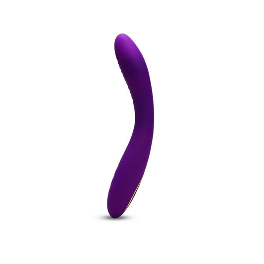 Purple curved g-spot vibrator on a white background