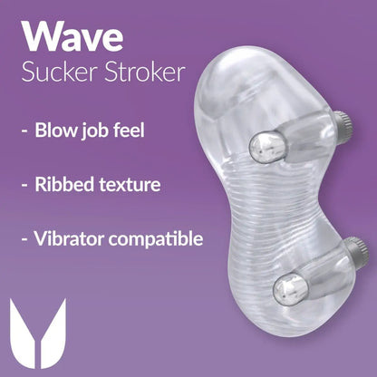 Wave sucker stroker with ribbed texture on a purple background
