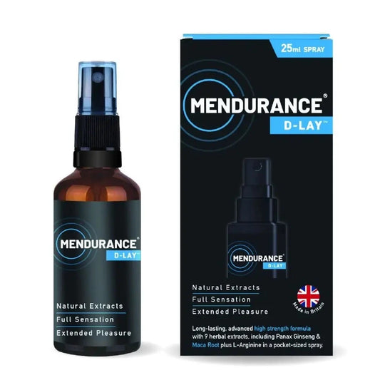 Mendurance D-Lay spray bottle and packaging on a white background