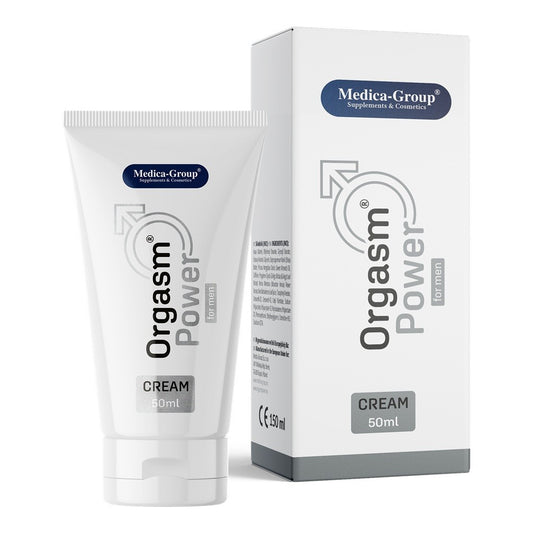 Orgasm Power cream tube and packaging on a white background