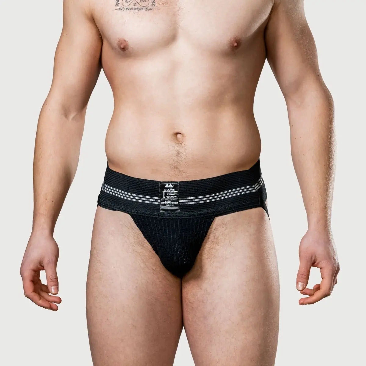 Man wearing a black underwear with a white background