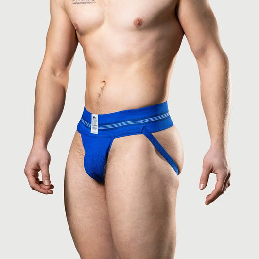 Meyer Marketing Original Edition Mens Jockstrap 3 Inch Royal Blue Small - XX Large on a white background