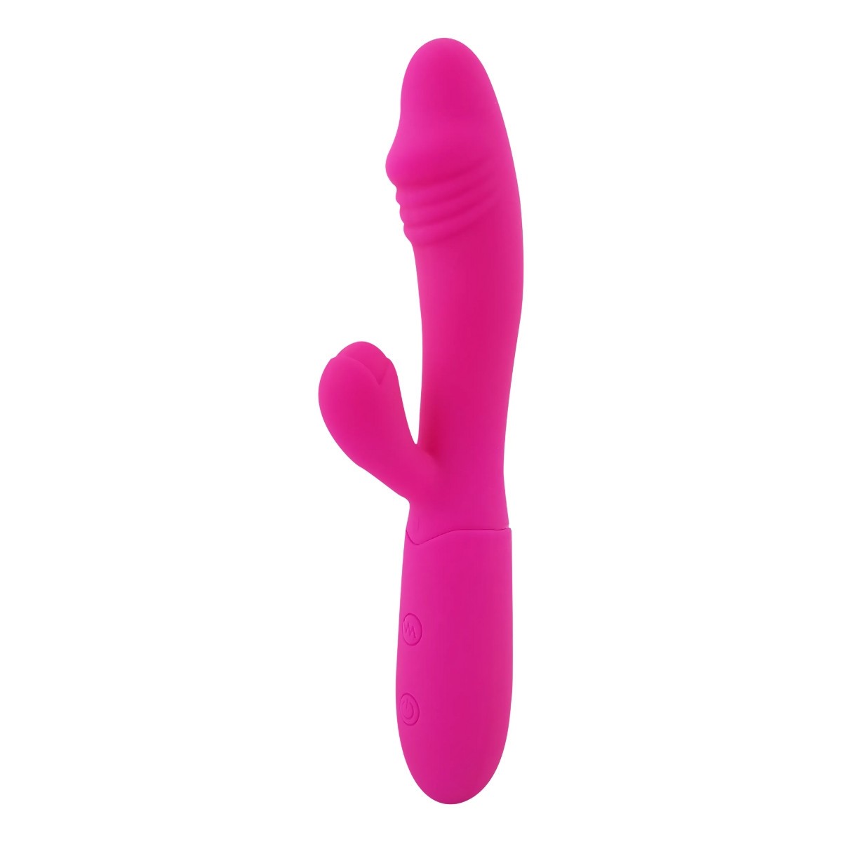 Pink sex toy with multiple ends on a white background