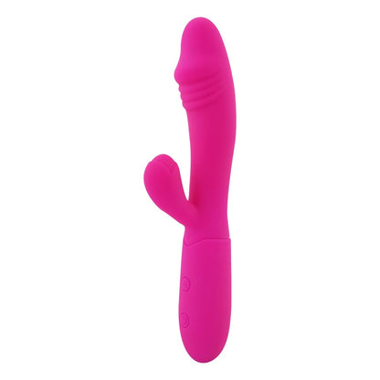 Pink sex toy with multiple ends on a white background