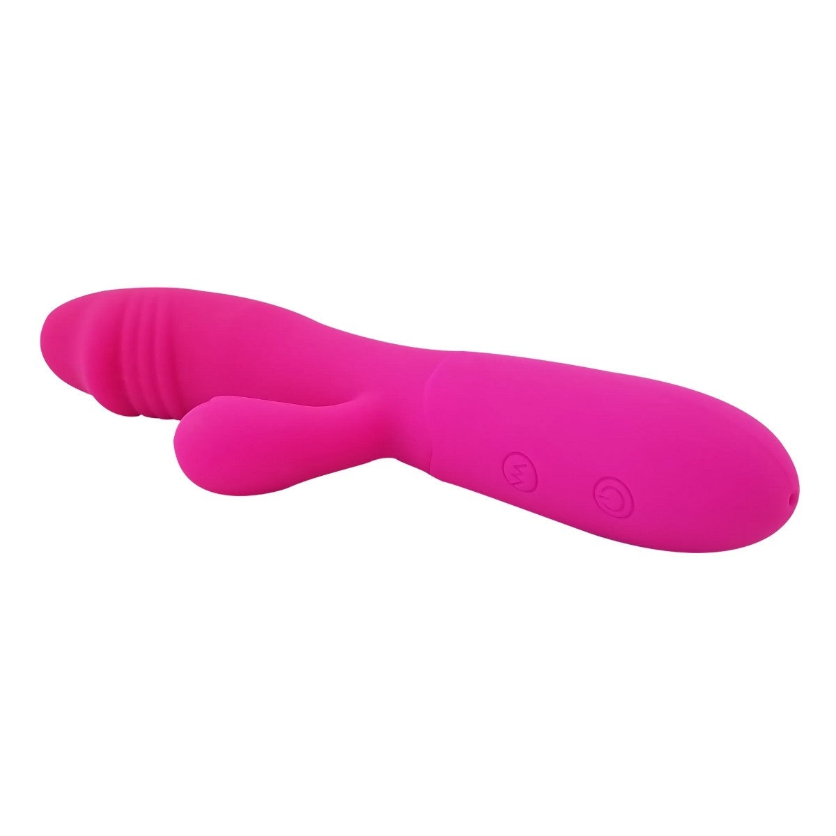 Pink silicone massager on a white background