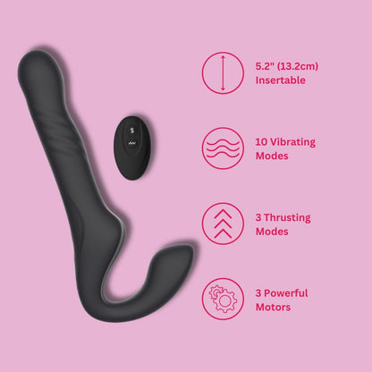 Sexual product with features listed on a pink background