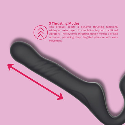 Black product with text on a pink background