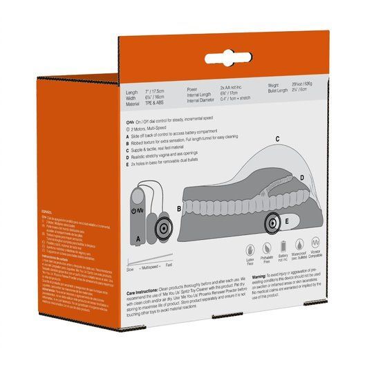 Product packaging with an orange border and white background, featuring text and a diagram.
