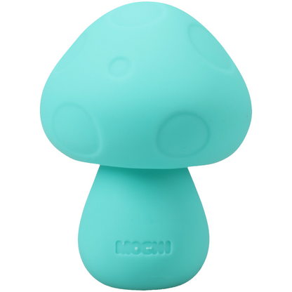 Turquoise mushroom-shaped Sex toy with 'Mochi' branding on a white background