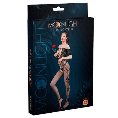 Moonlight Criss-Cross Cut-Out Crotchless Floral Bodystocking Black One Size packaging on a white background